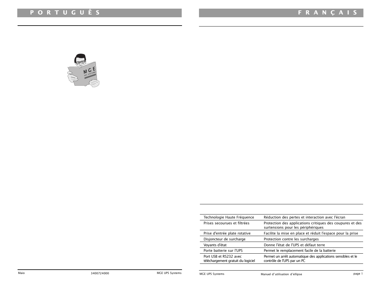 Sommaire | MGE UPS Systems UPS 500 User Manual | Page 7 / 22