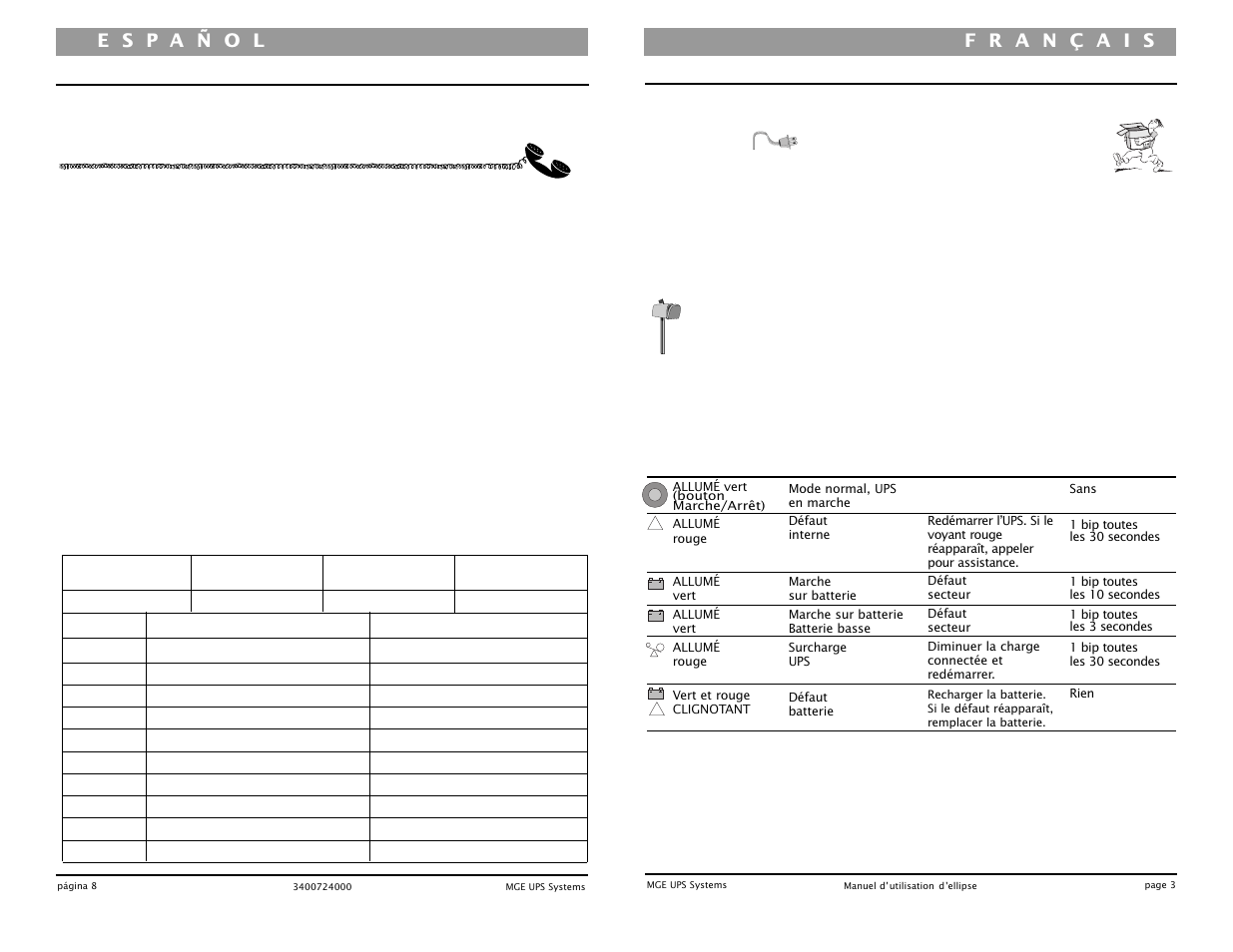 Consignes d’utilisation | MGE UPS Systems UPS 500 User Manual | Page 8 / 22