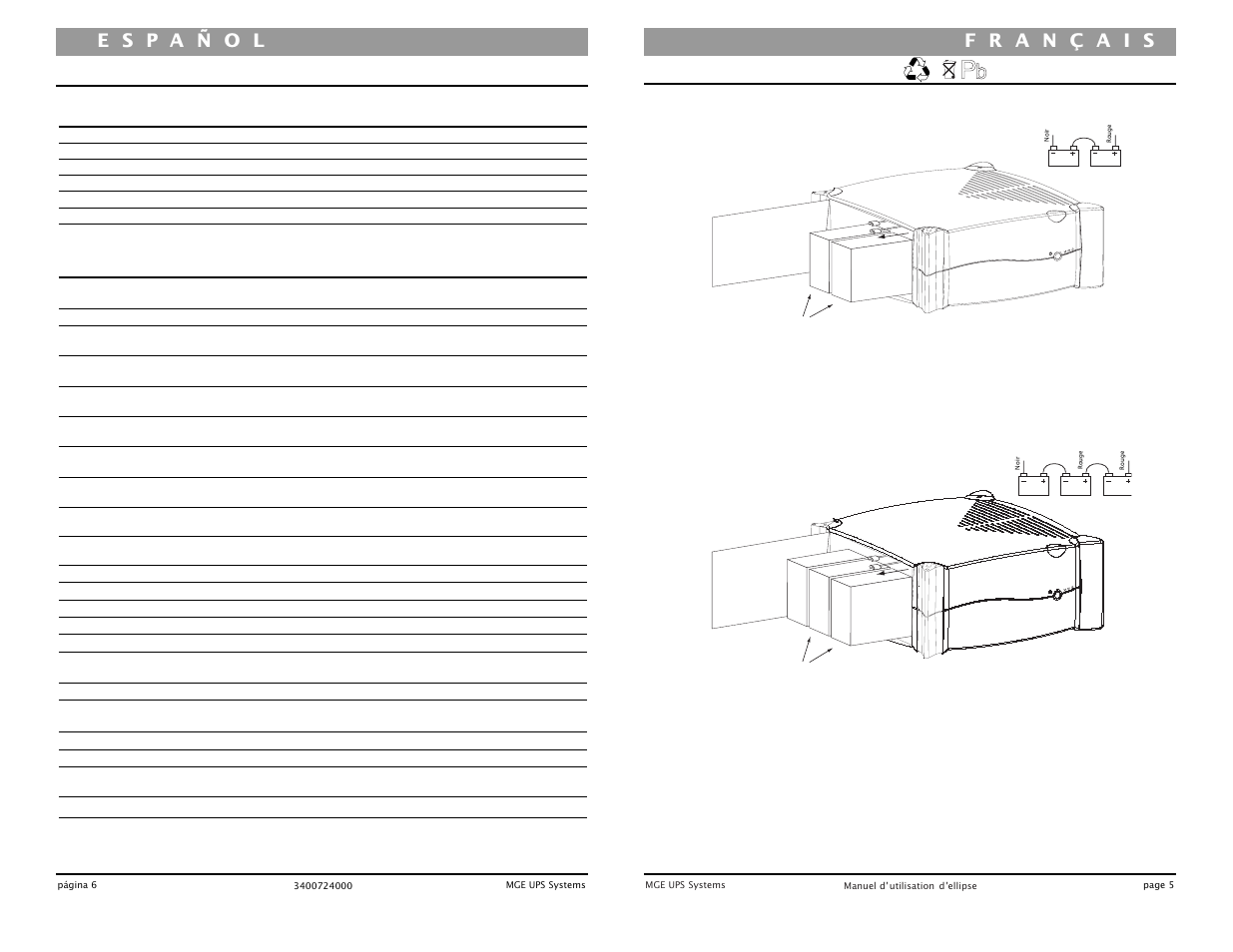 Remplacement des batteries | MGE UPS Systems UPS 500 User Manual | Page 9 / 22