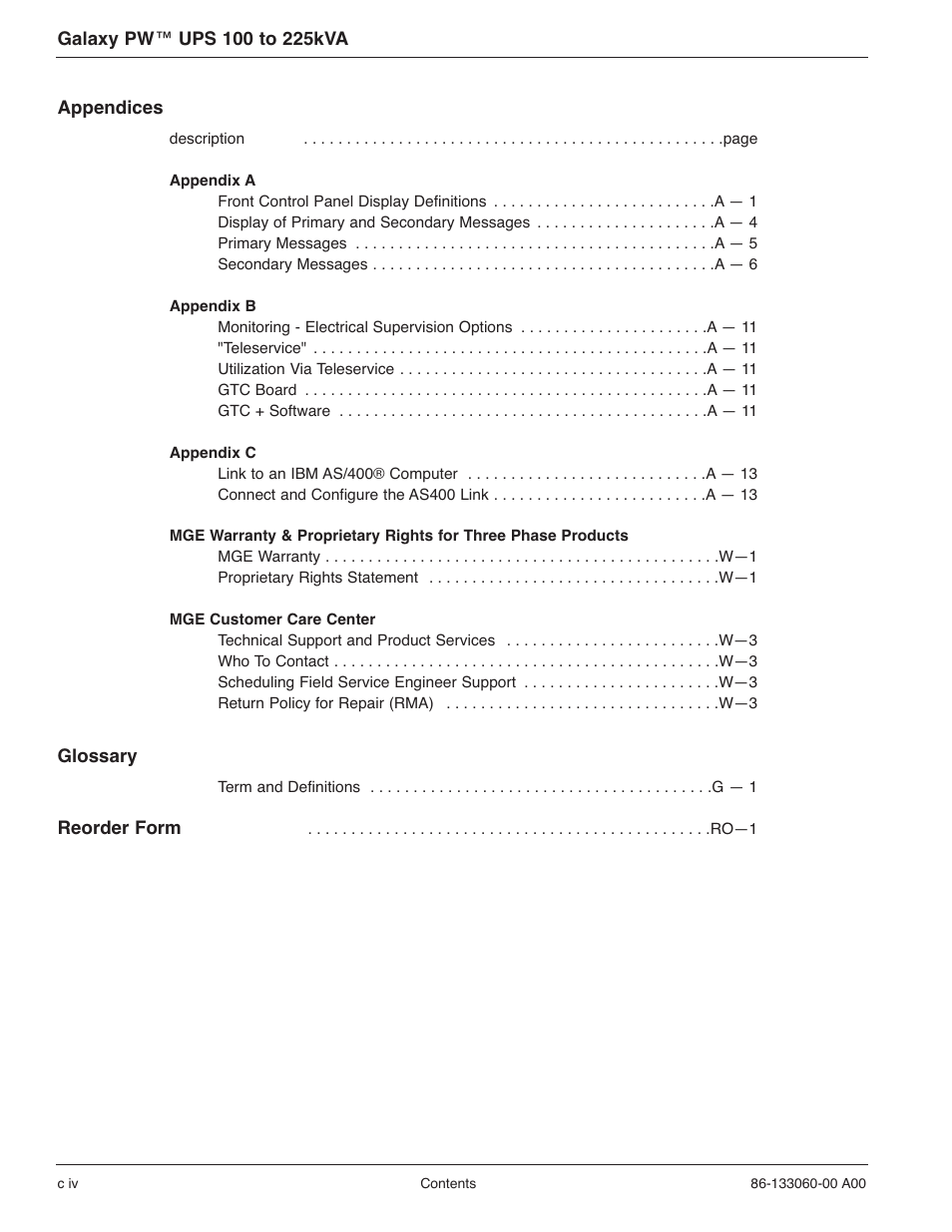 MGE UPS Systems GALAXY PW 225KVA User Manual | Page 10 / 104