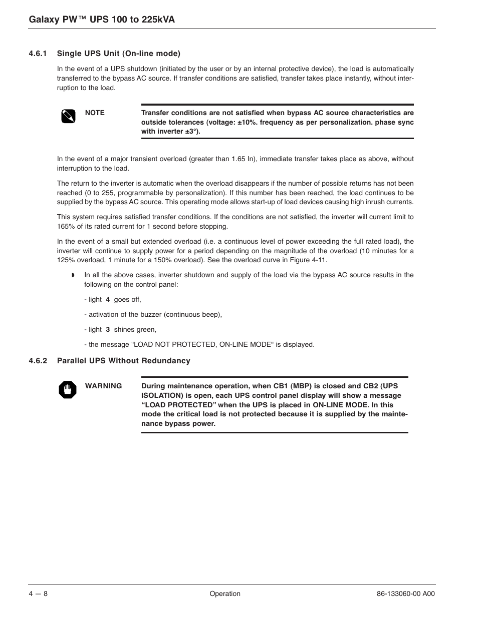 MGE UPS Systems GALAXY PW 225KVA User Manual | Page 56 / 104