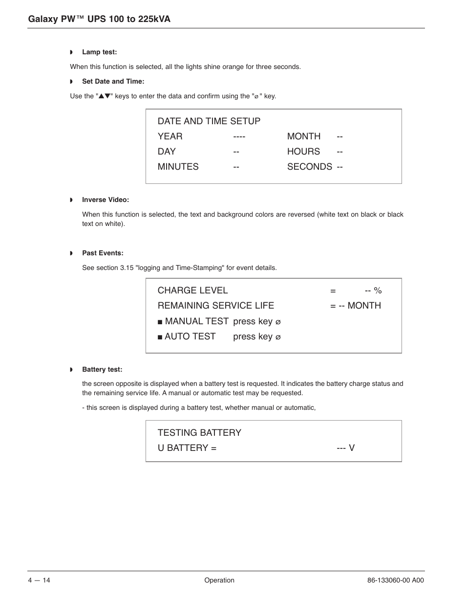 MGE UPS Systems GALAXY PW 225KVA User Manual | Page 62 / 104
