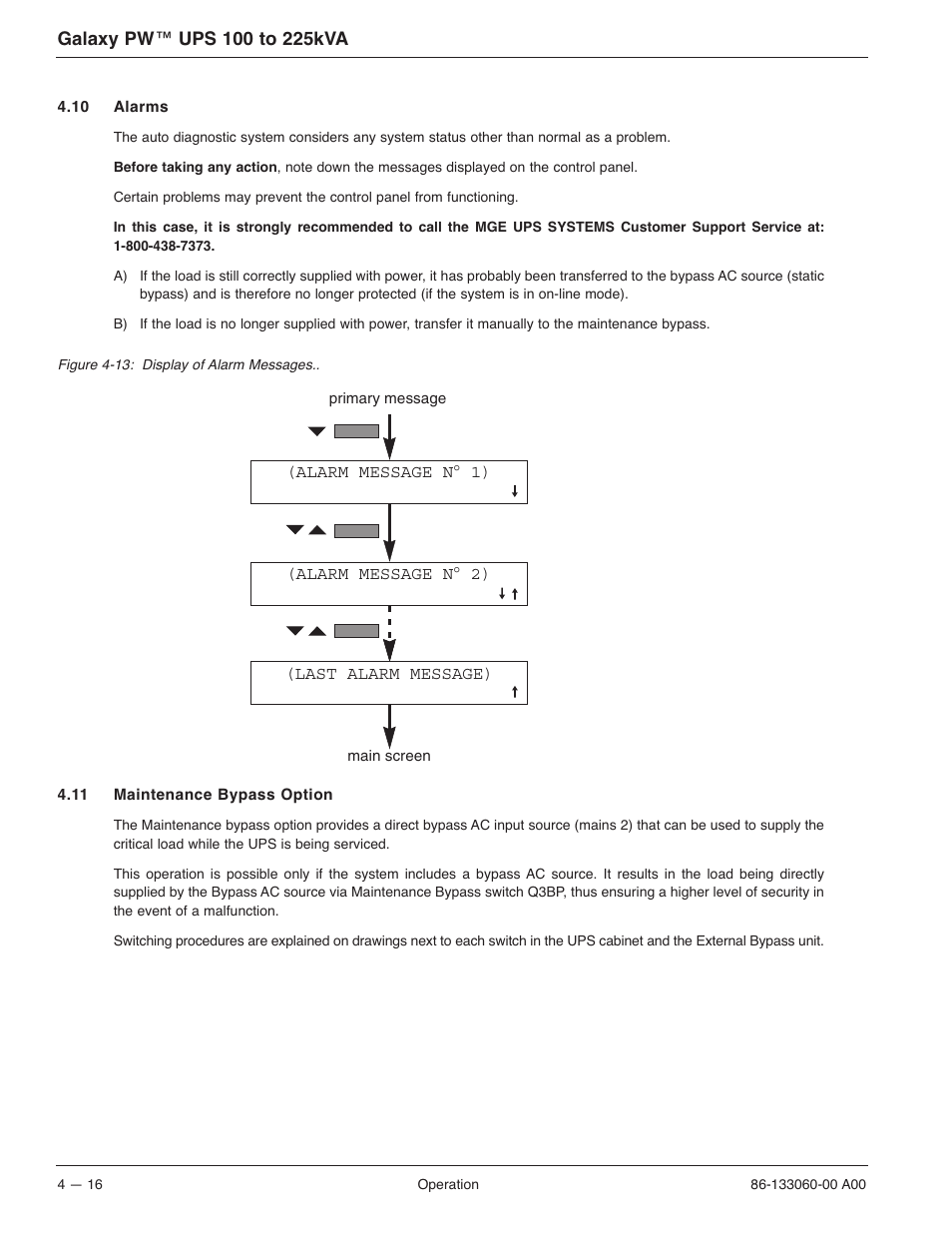 MGE UPS Systems GALAXY PW 225KVA User Manual | Page 64 / 104