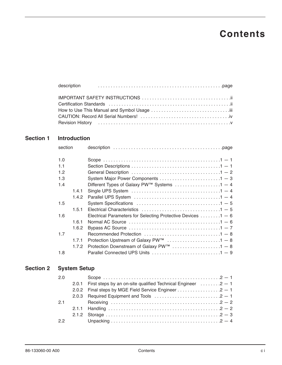 MGE UPS Systems GALAXY PW 225KVA User Manual | Page 7 / 104
