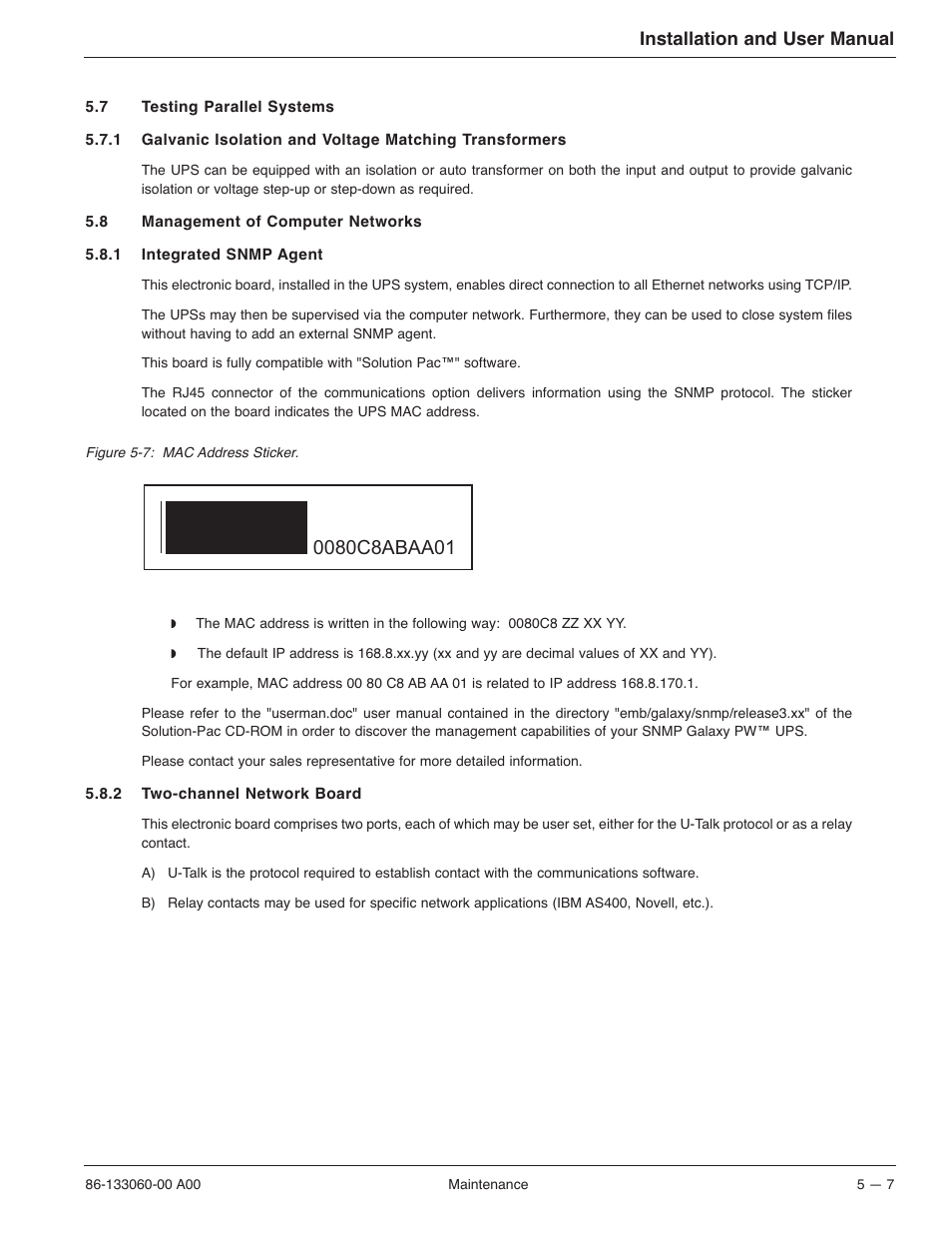 Installation and user manual | MGE UPS Systems GALAXY PW 225KVA User Manual | Page 77 / 104