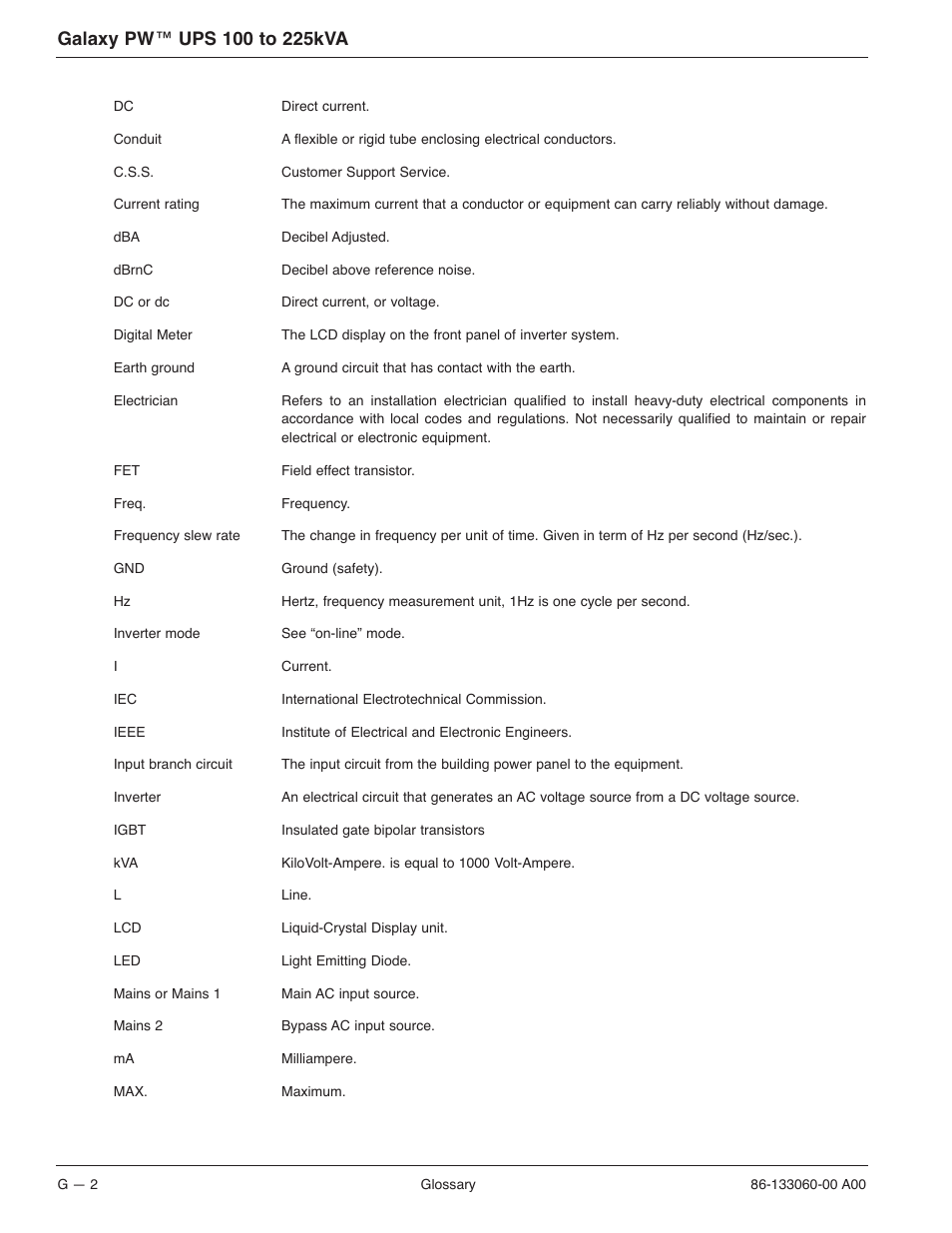 MGE UPS Systems GALAXY PW 225KVA User Manual | Page 98 / 104