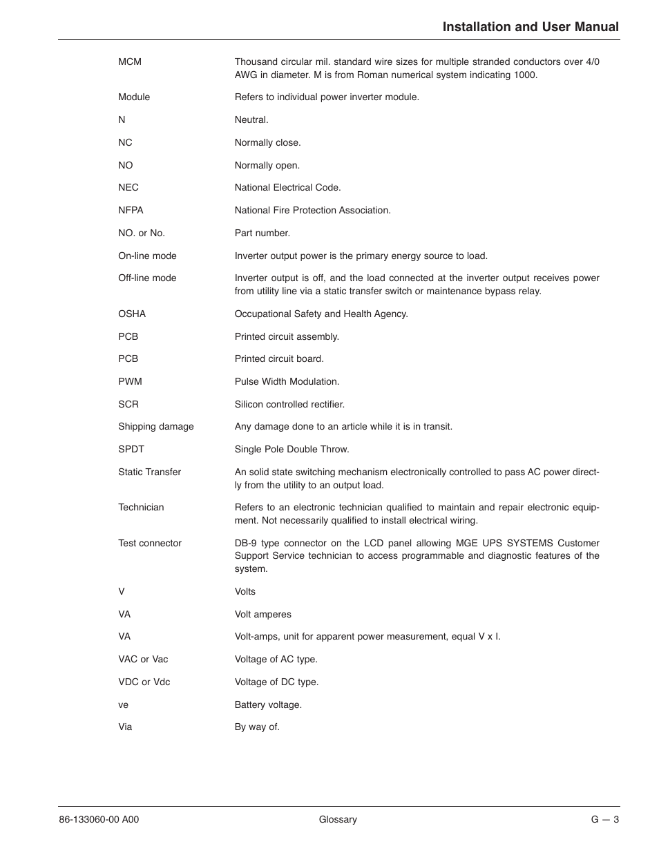 Installation and user manual | MGE UPS Systems GALAXY PW 225KVA User Manual | Page 99 / 104