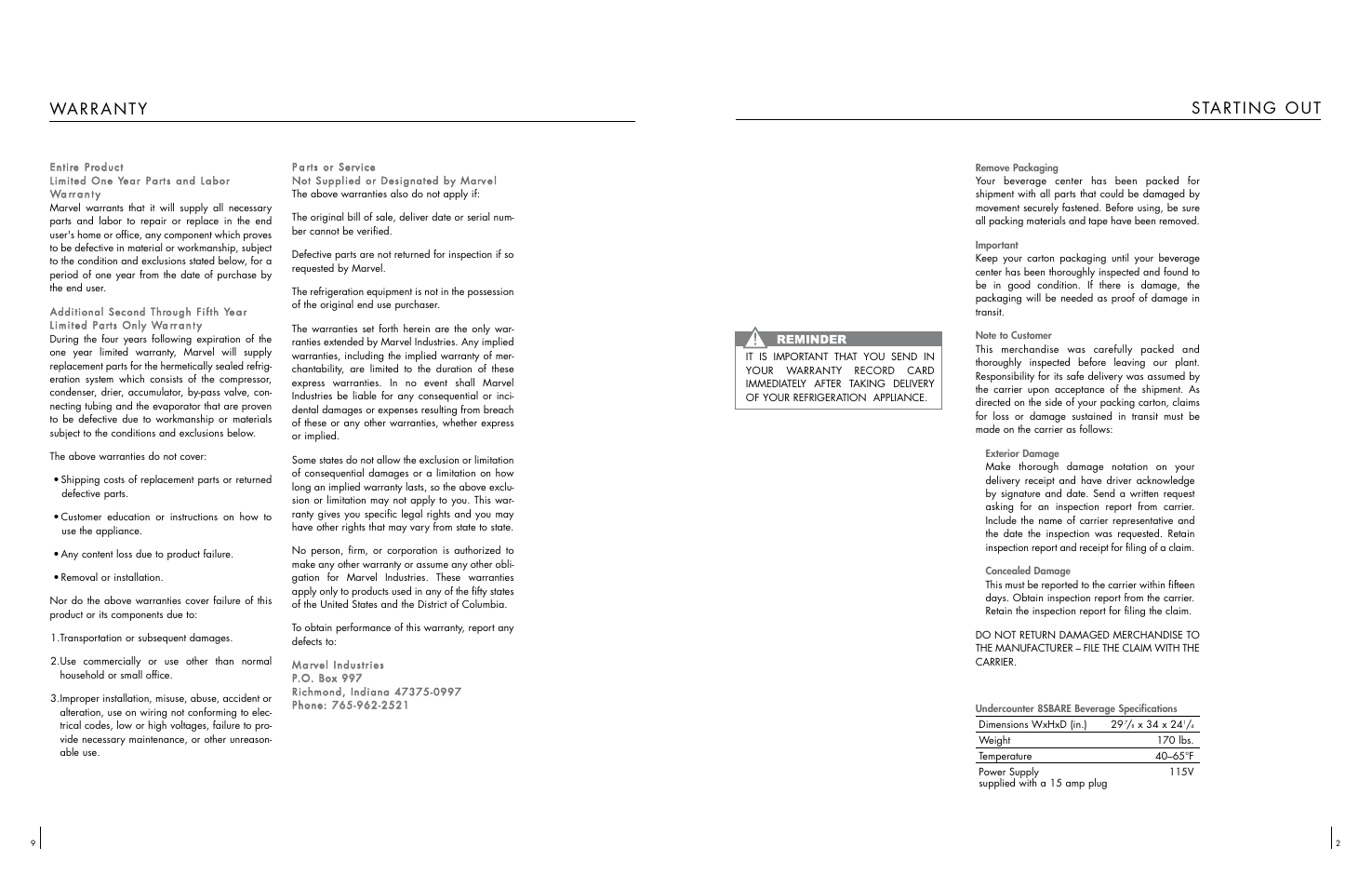 Marvel Industries 8SBARE User Manual | Page 10 / 12