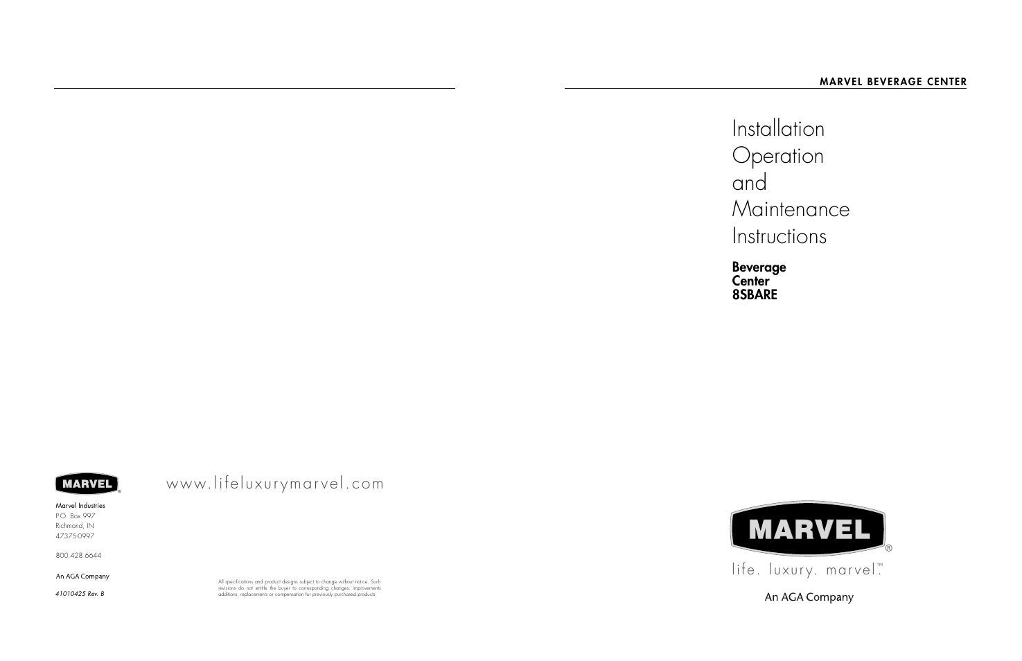 Beverage center 8sbare | Marvel Industries 8SBARE User Manual | Page 12 / 12