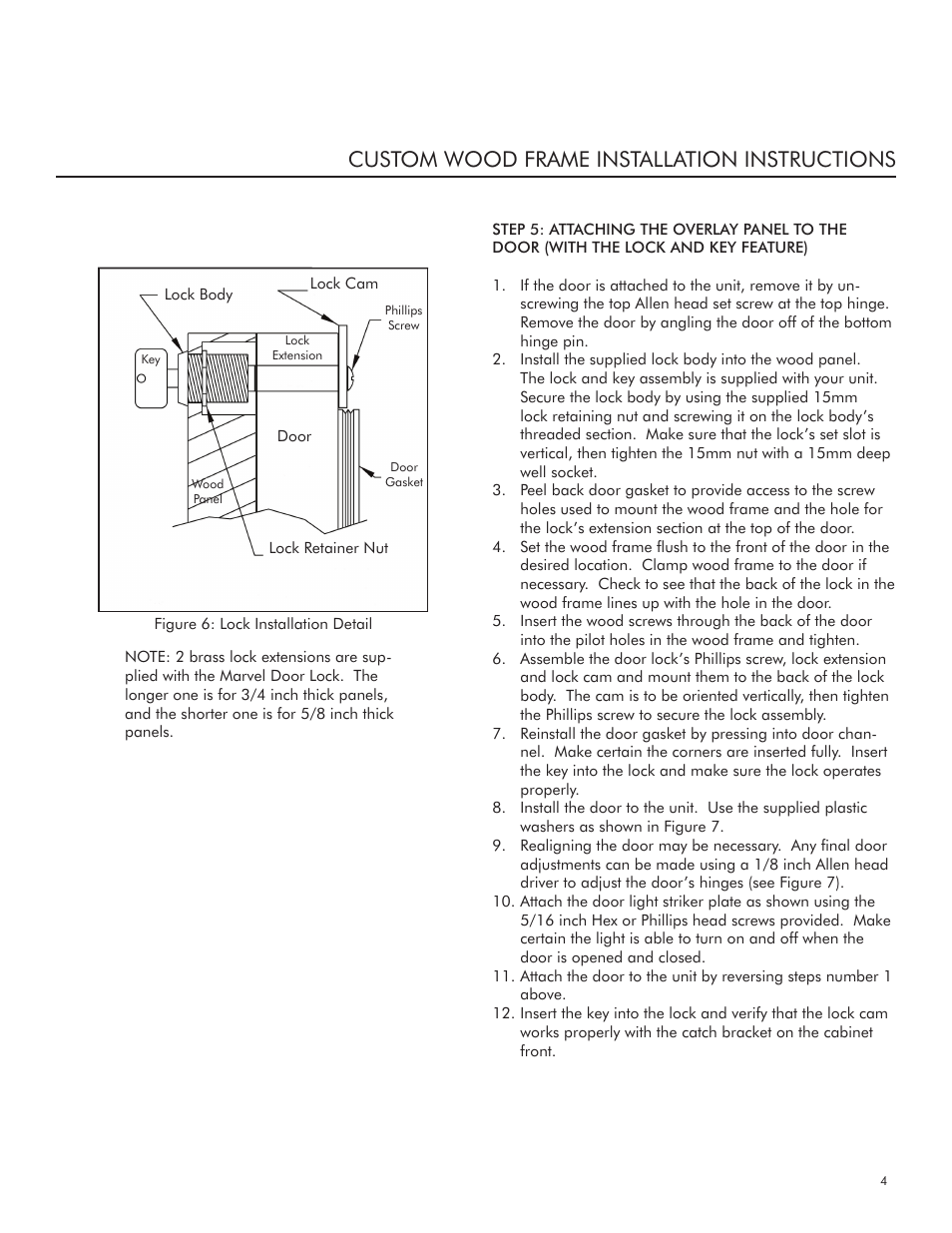 Custom wood frame installation instructions | Marvel Industries 30WCM User Manual | Page 5 / 8