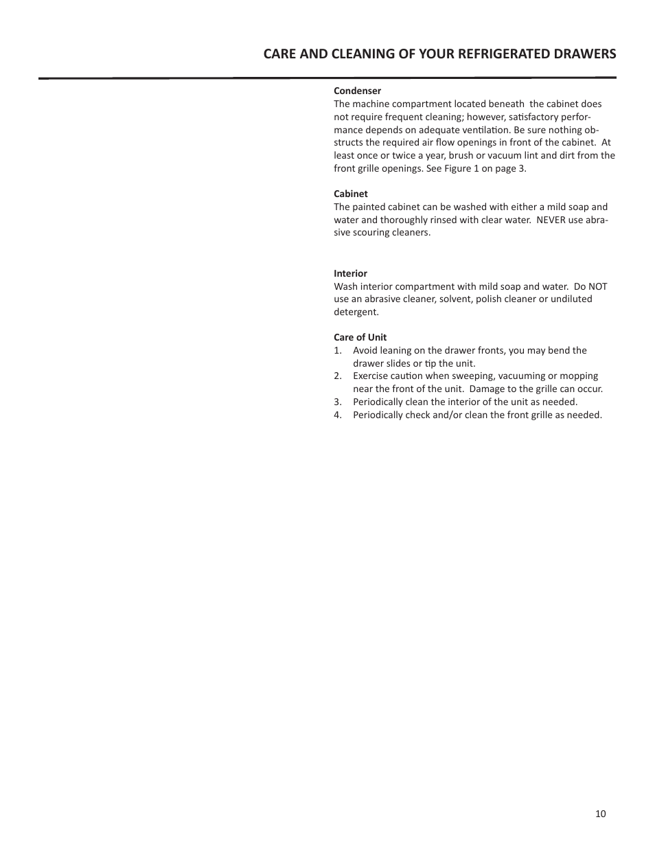 Care and cleaning of your refrigerated drawers | Marvel Industries 60RDE User Manual | Page 11 / 16