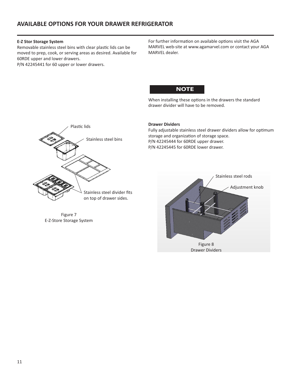 Available options for your drawer refrigerator | Marvel Industries 60RDE User Manual | Page 12 / 16