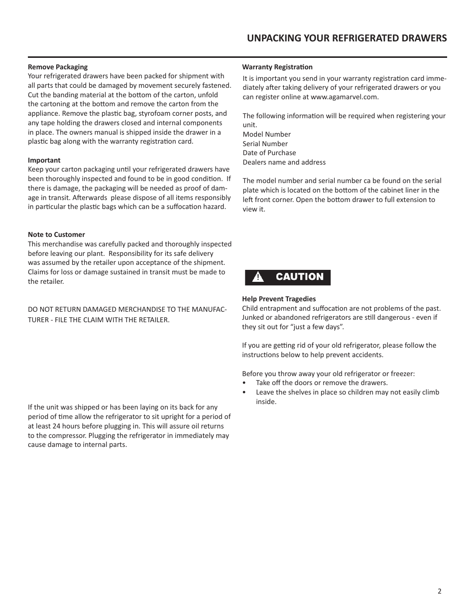 Unpacking your refrigerated drawers | Marvel Industries 60RDE User Manual | Page 3 / 16