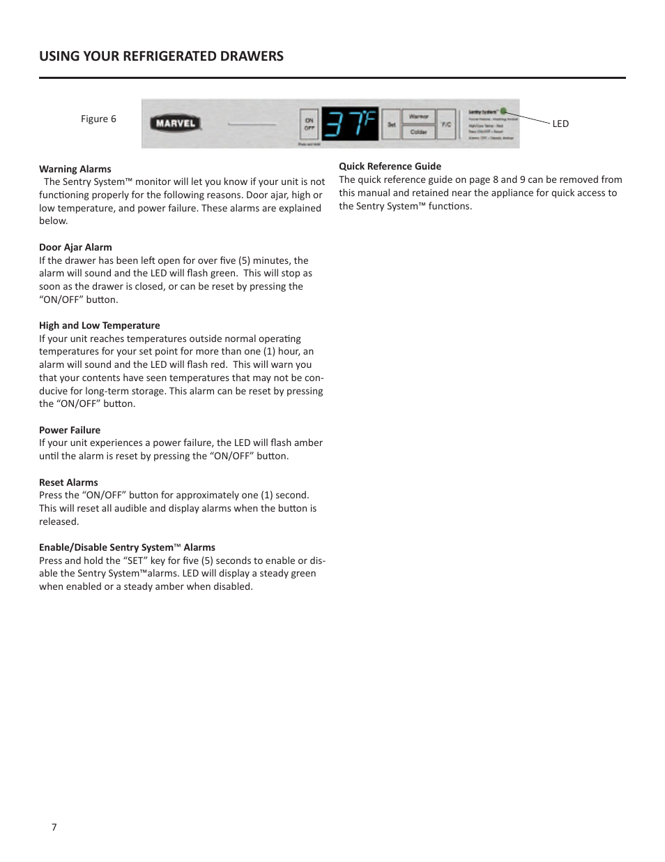 Using your refrigerated drawers | Marvel Industries 60RDE User Manual | Page 8 / 16