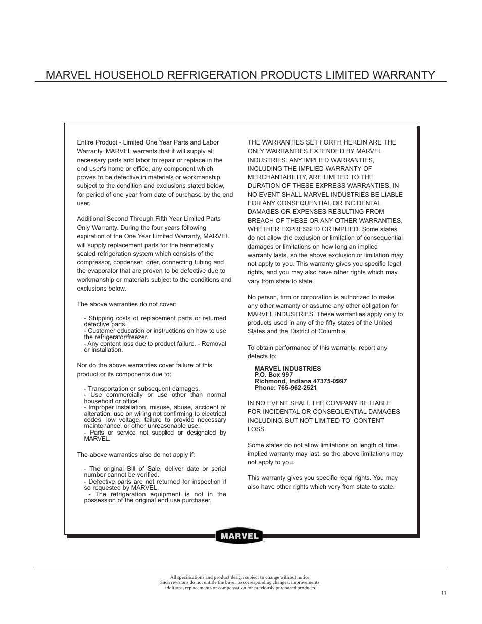 Marvel Industries 8SBAR User Manual | Page 11 / 12