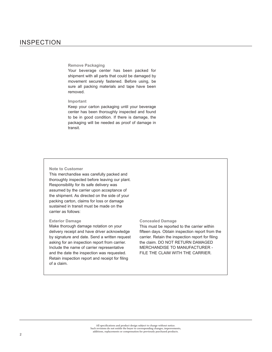 Inspection | Marvel Industries 8SBAR User Manual | Page 2 / 12