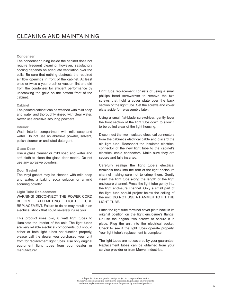 Cleaning and maintaining | Marvel Industries 8SBAR User Manual | Page 5 / 12