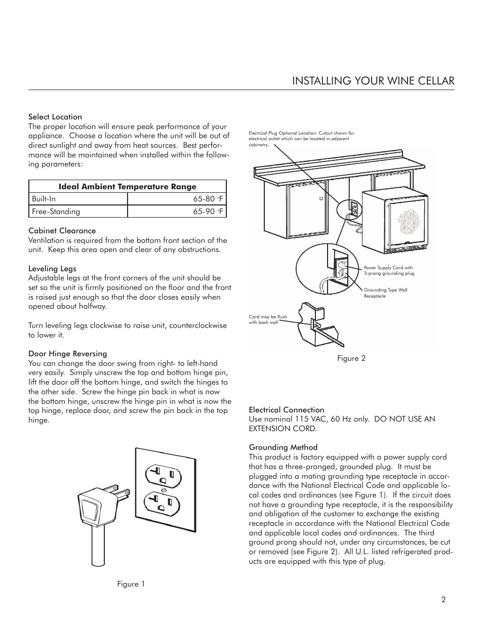 Installing your wine cellar | Marvel Industries Refrigerated Champagne Cellar 3SWCCE User Manual | Page 3 / 10