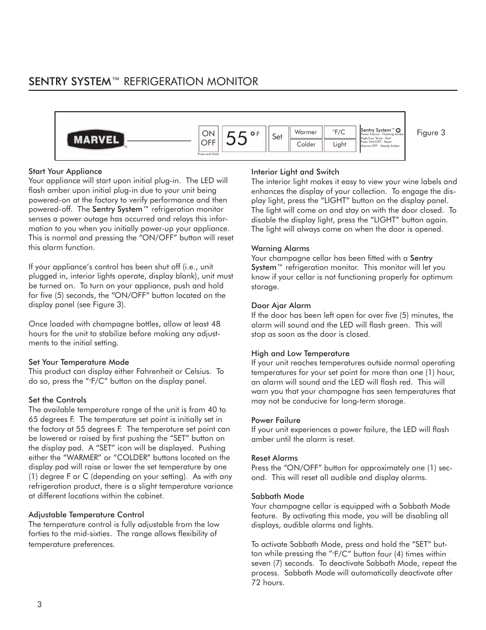 Sentry system™ refrigeration monitor | Marvel Industries Refrigerated Champagne Cellar 3SWCCE User Manual | Page 4 / 10