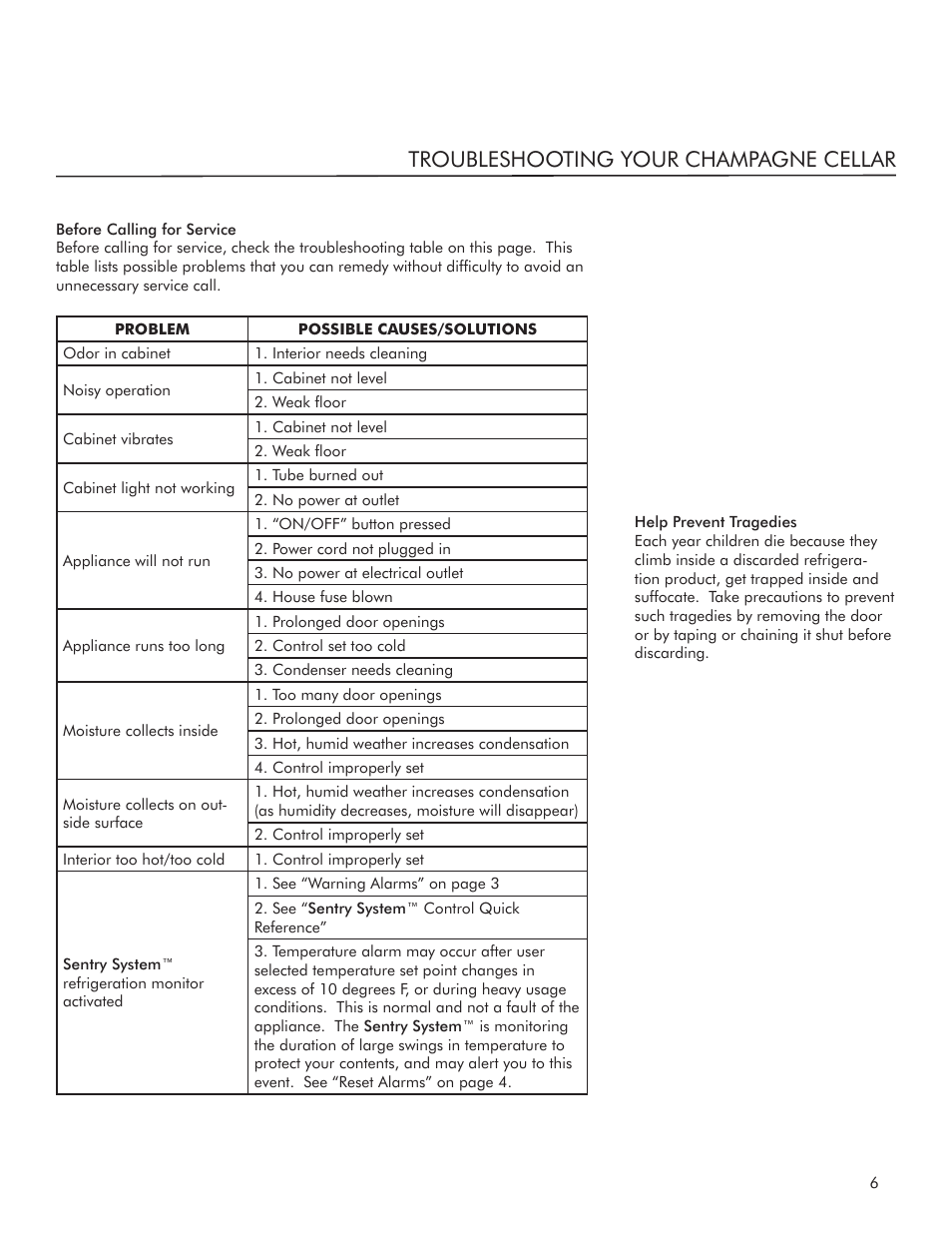 Troubleshooting your champagne cellar | Marvel Industries Refrigerated Champagne Cellar 3SWCCE User Manual | Page 7 / 10