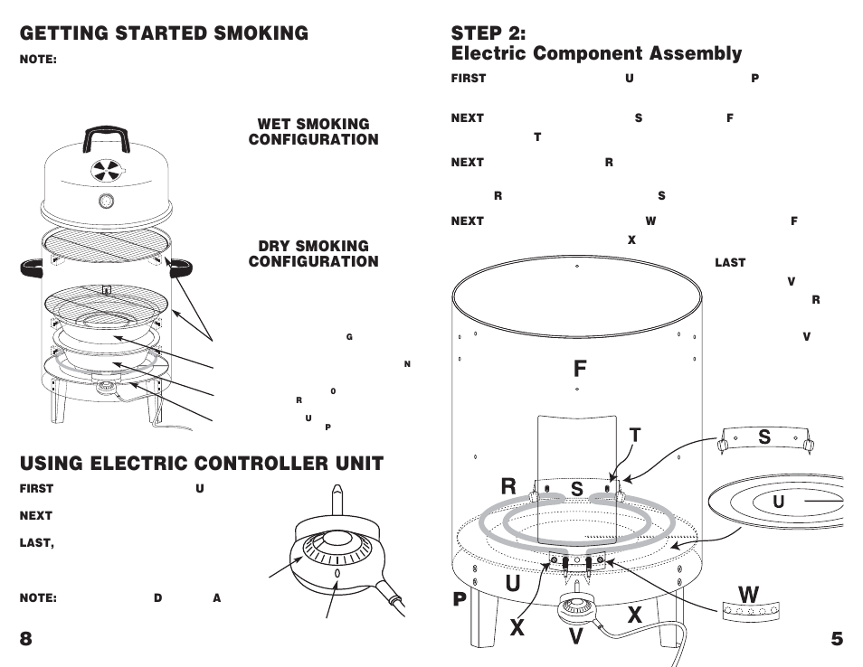 Step 2: electric component assembly, Using electric controller unit, 58 getting started smoking | Wet smoking configuration, Dry smoking configuration | Masterbuilt GMES User Manual | Page 7 / 8