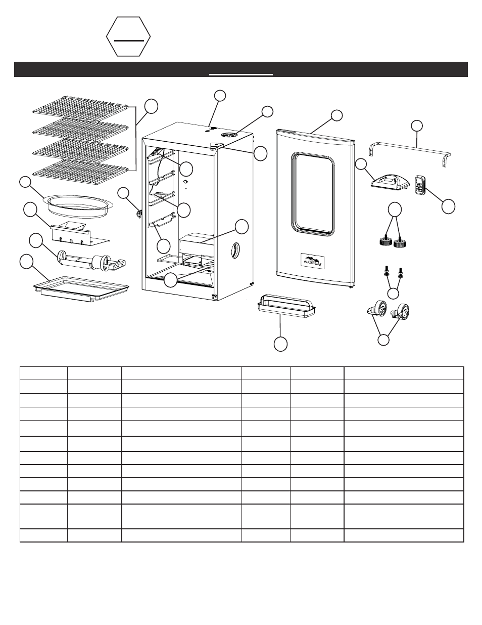 Parts list, Stop | Masterbuilt 9807100002100916-04JH User Manual | Page 5 / 20