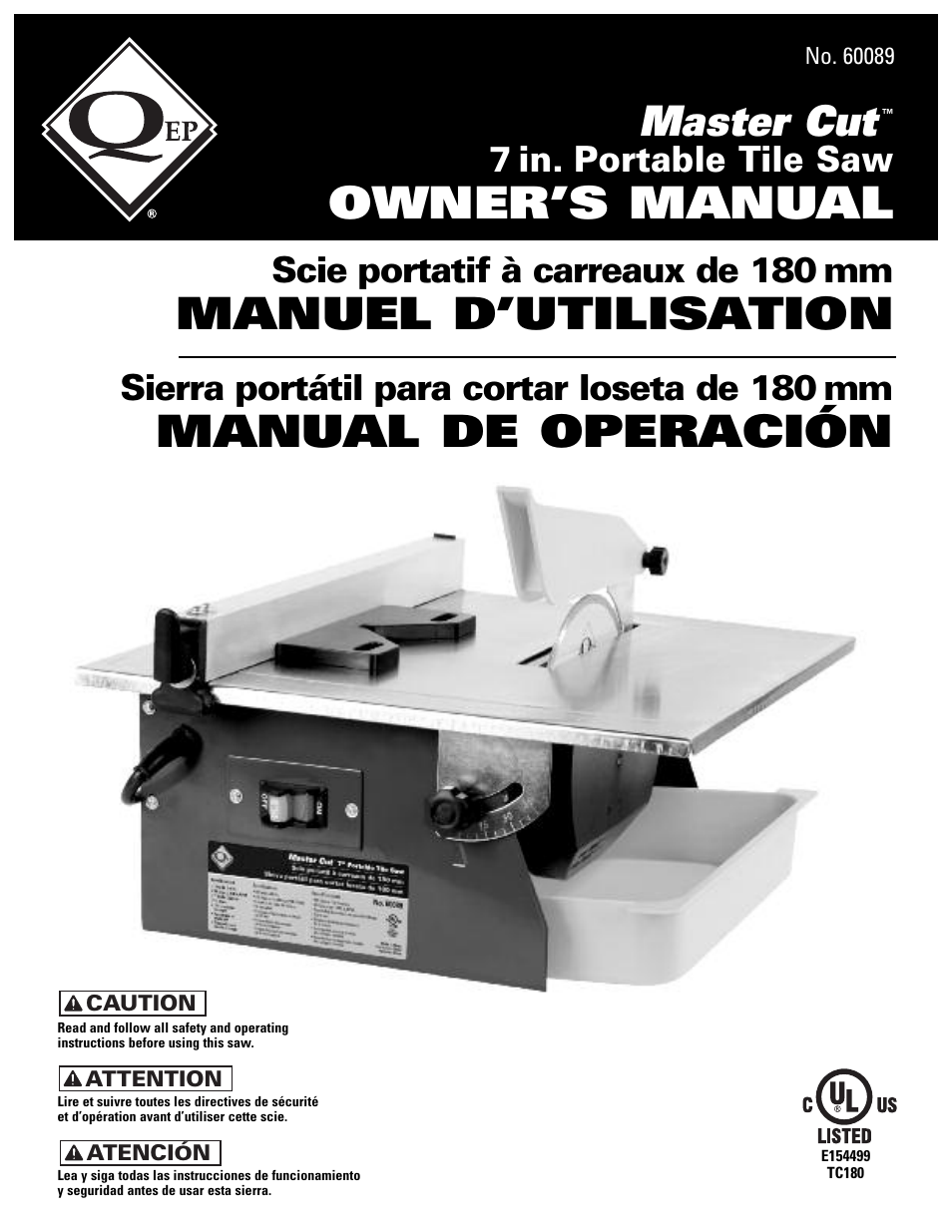 Masterbuilt Master Cut 7in. Portable Tile 60089 User Manual | 32 pages