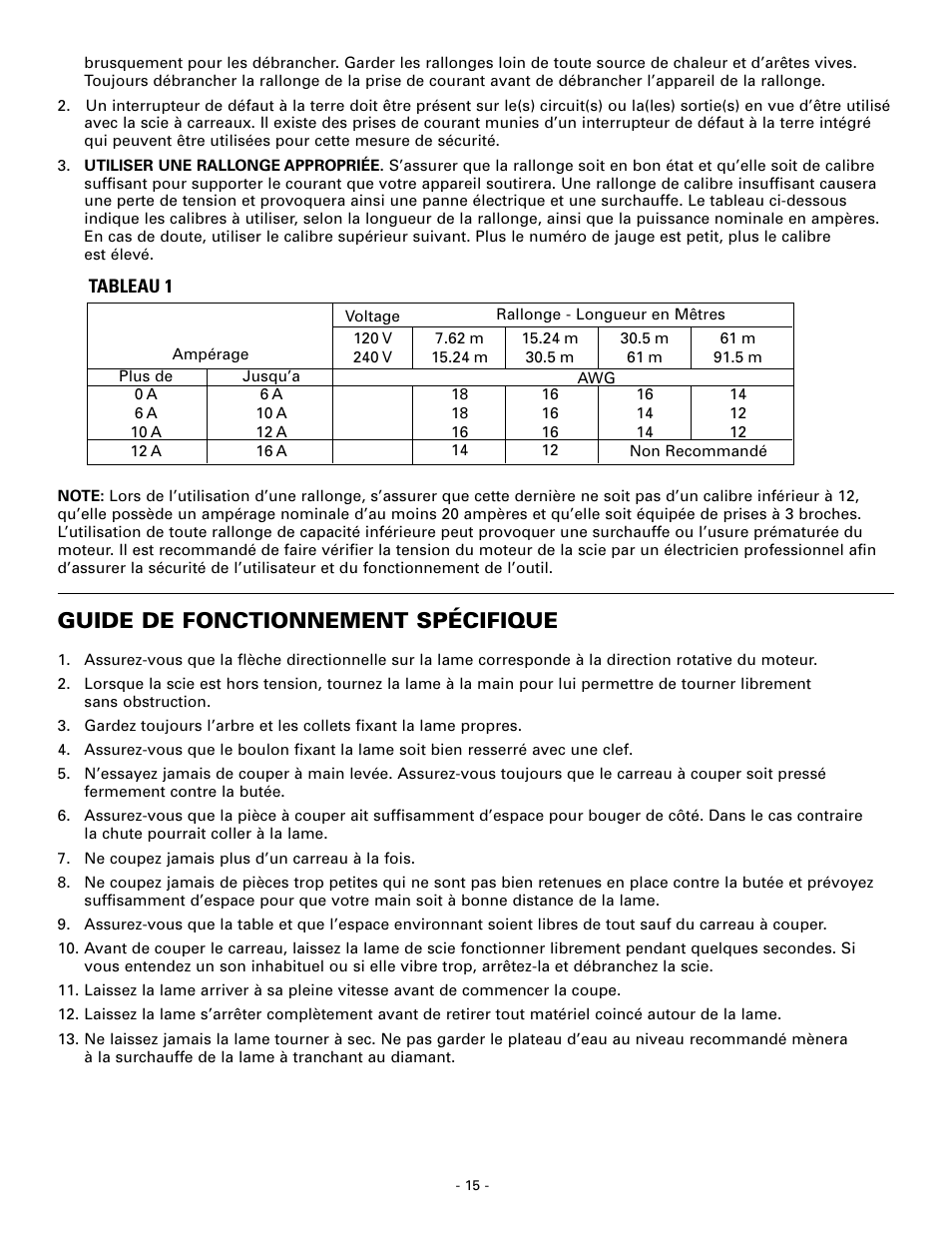 Guide de fonctionnement spécifique | Masterbuilt Master Cut 7in. Portable Tile 60089 User Manual | Page 15 / 32