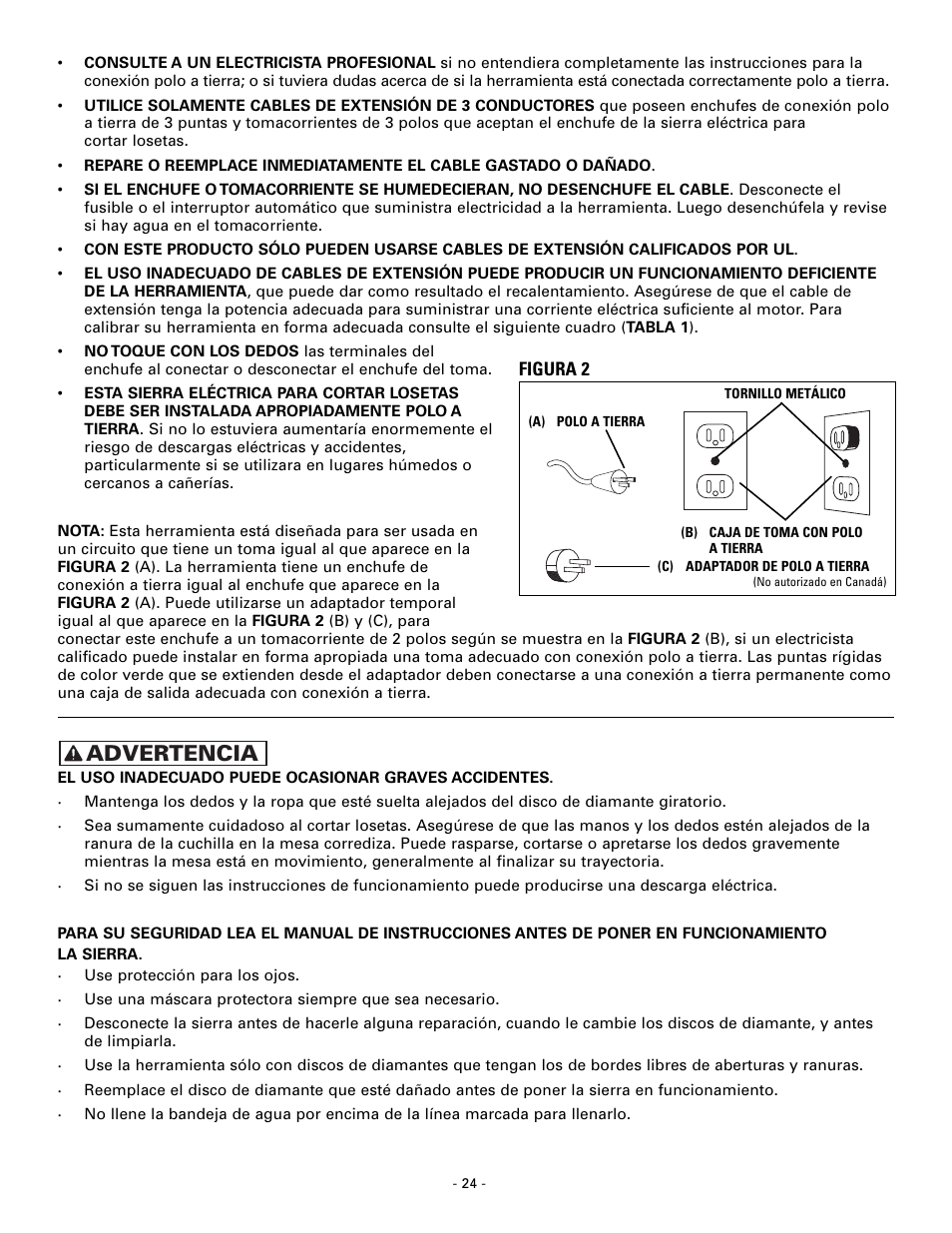 Advertencia | Masterbuilt Master Cut 7in. Portable Tile 60089 User Manual | Page 24 / 32