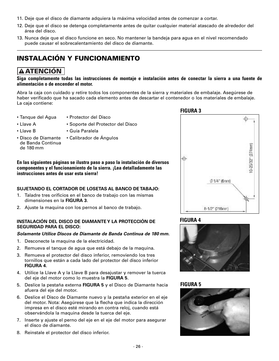 Instalación y funcionamiento, Atenci | Masterbuilt Master Cut 7in. Portable Tile 60089 User Manual | Page 26 / 32