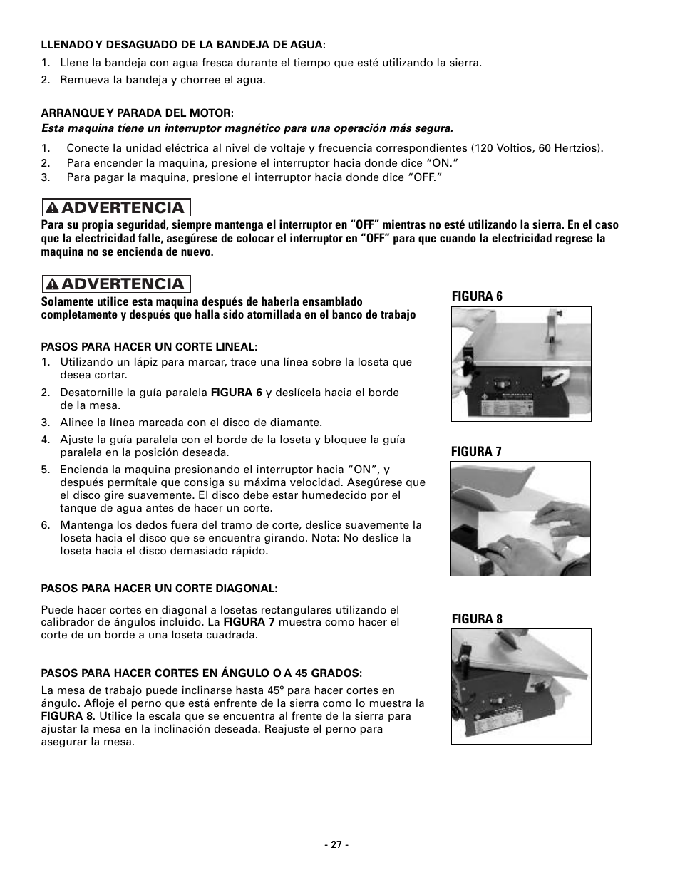Advertencia | Masterbuilt Master Cut 7in. Portable Tile 60089 User Manual | Page 27 / 32