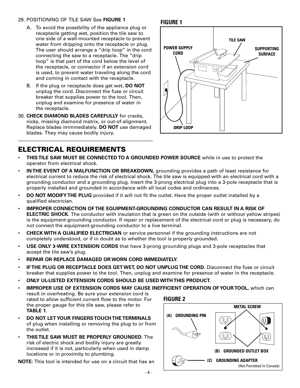 Electrical requirements | Masterbuilt Master Cut 7in. Portable Tile 60089 User Manual | Page 4 / 32