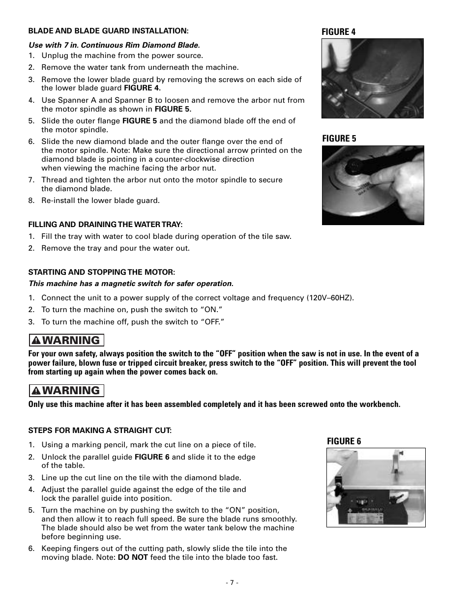 Warning | Masterbuilt Master Cut 7in. Portable Tile 60089 User Manual | Page 7 / 32