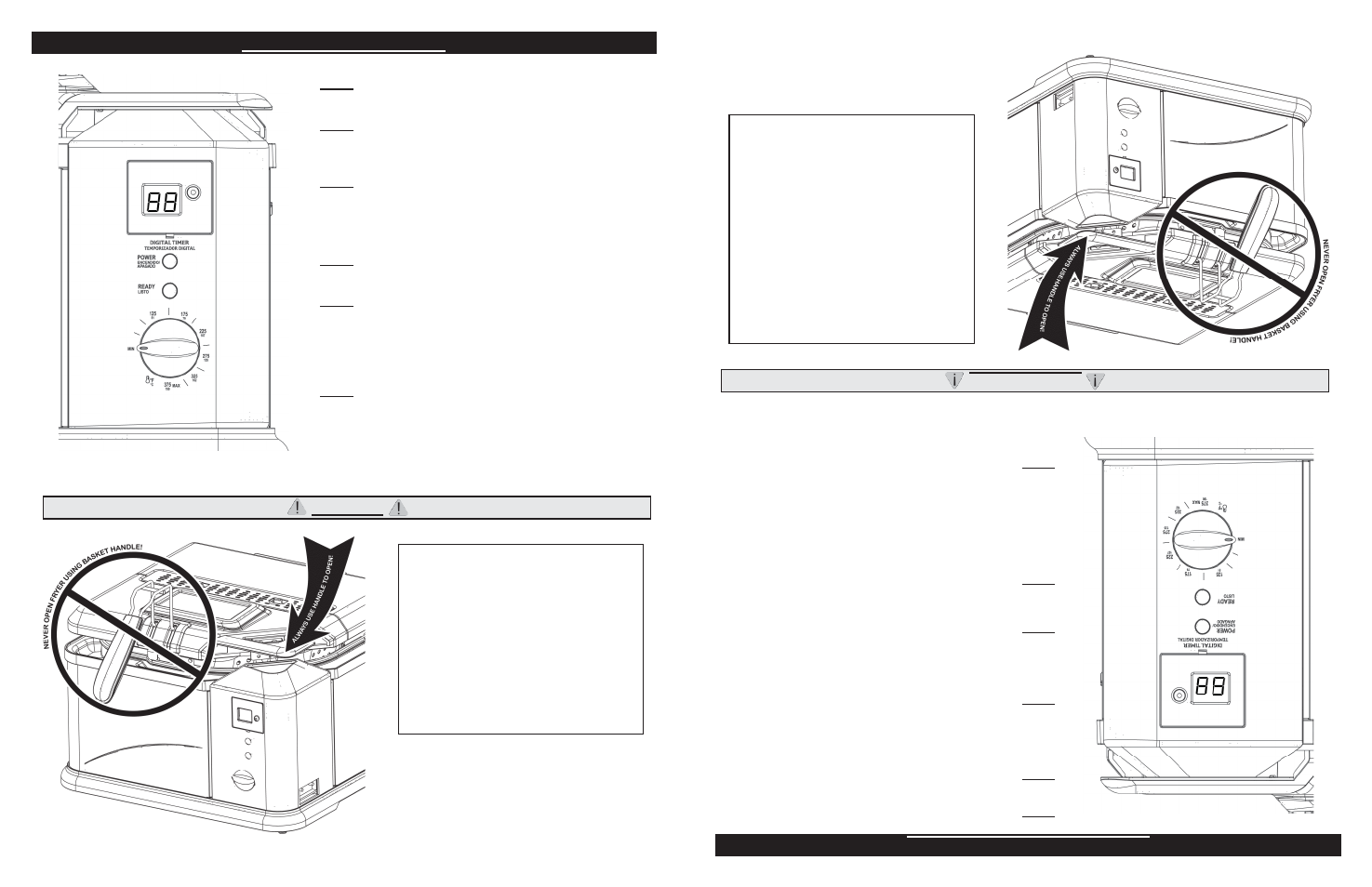 Operating instructions caution, Instrucciones de operación advertencia | Masterbuilt 20010610 User Manual | Page 6 / 16