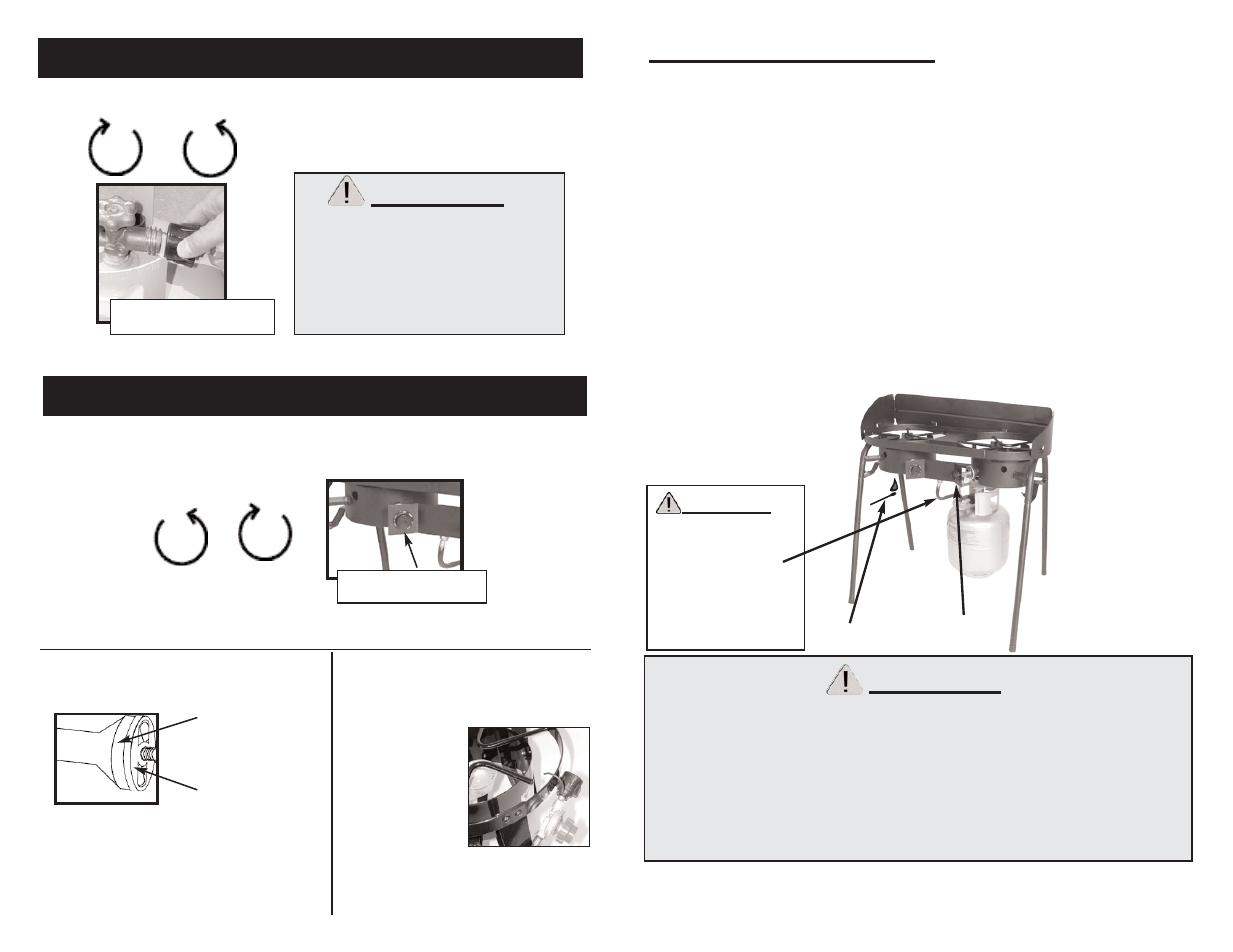 Warning, Burner lighting instructions | Masterbuilt Outdoor LP Gas Double Cooker MDCL User Manual | Page 8 / 8