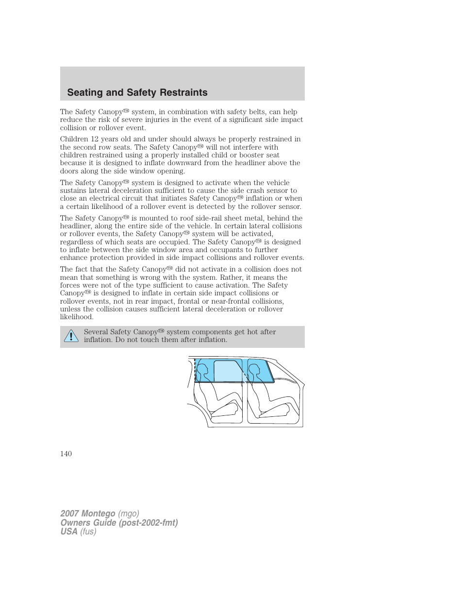 Seating and safety restraints | Mercury Montego 2007s User Manual | Page 140 / 280