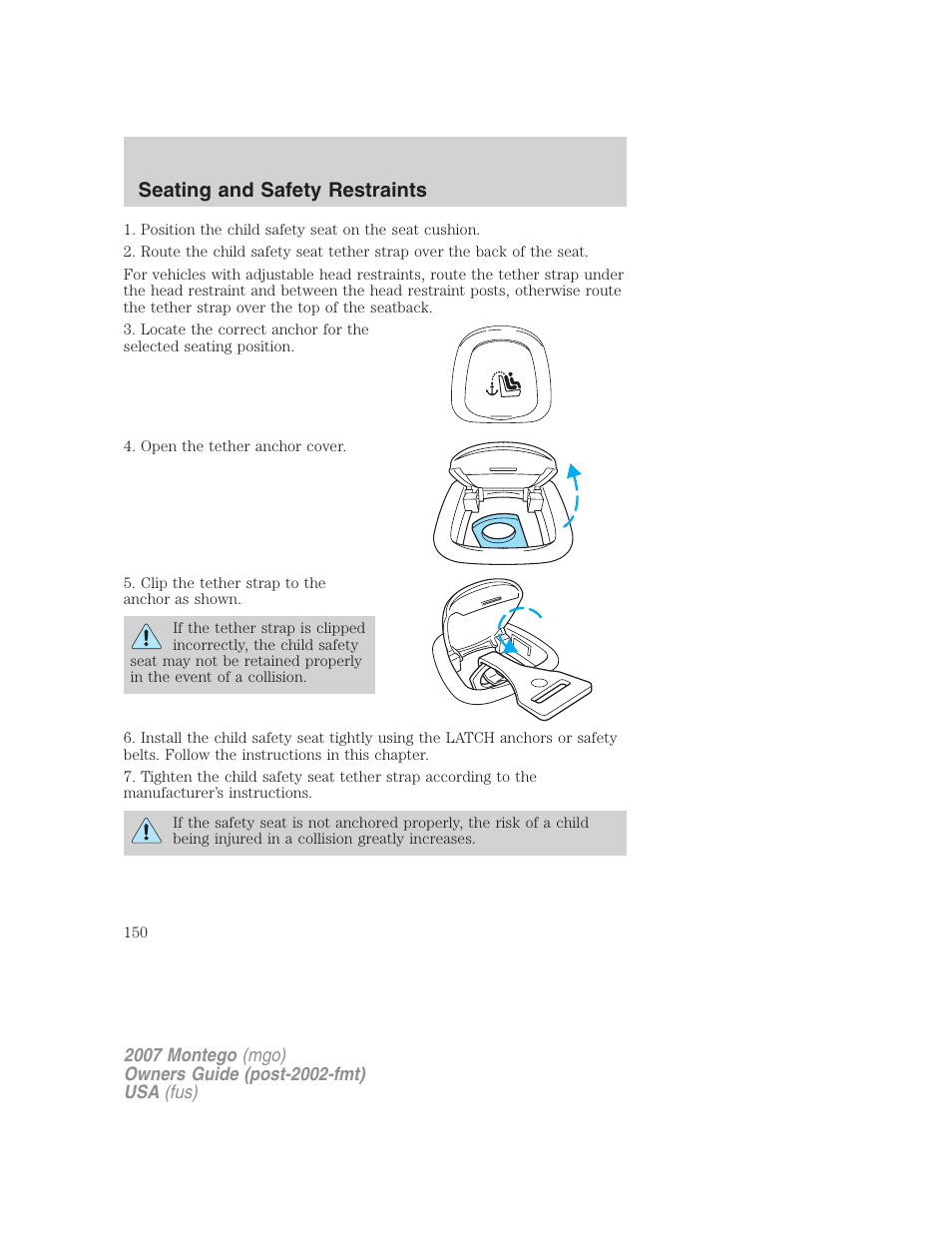 Seating and safety restraints | Mercury Montego 2007s User Manual | Page 150 / 280