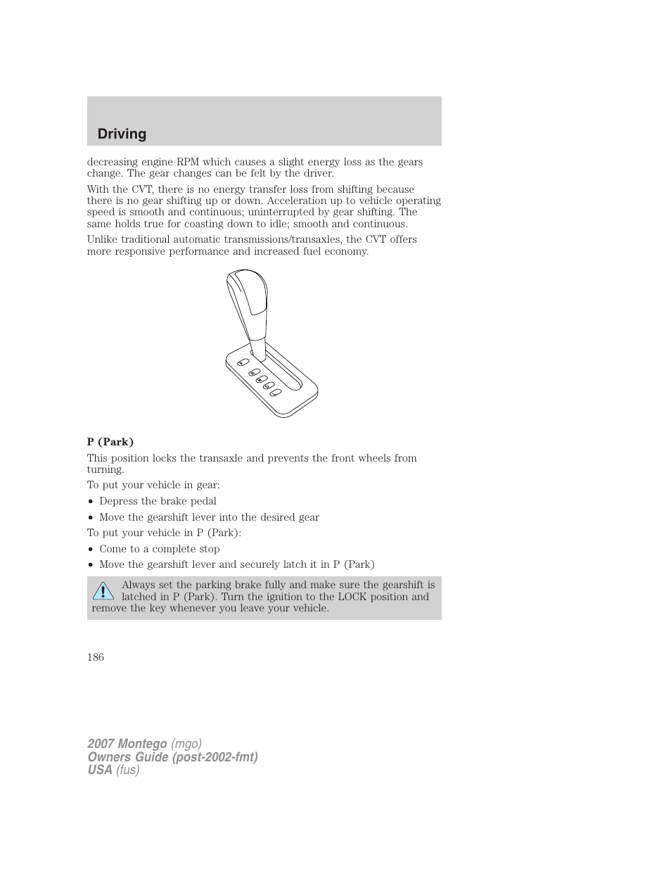 Driving | Mercury Montego 2007s User Manual | Page 186 / 280