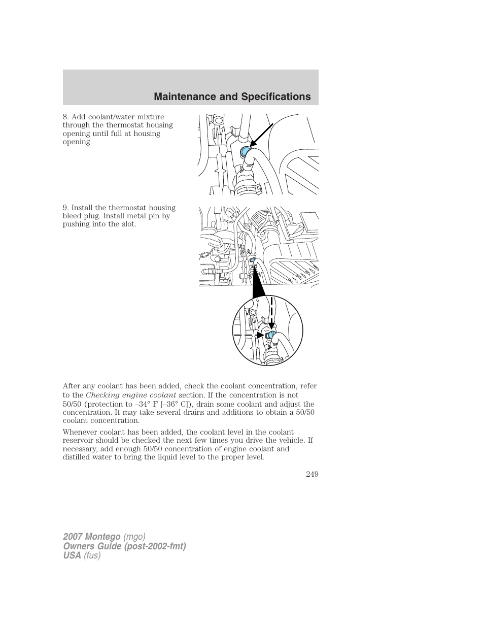 Maintenance and specifications | Mercury Montego 2007s User Manual | Page 249 / 280