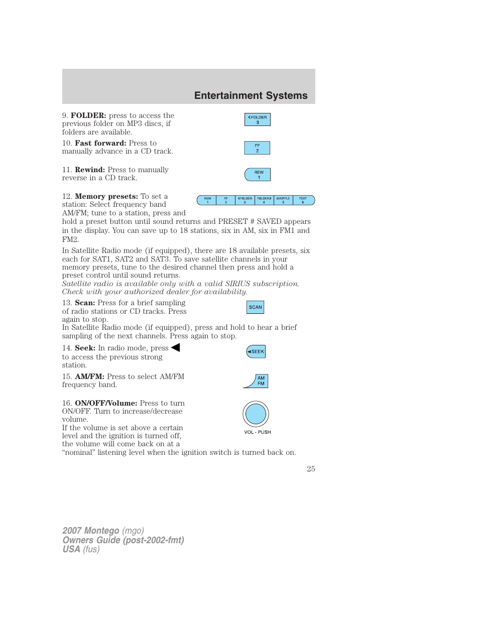 Entertainment systems | Mercury Montego 2007s User Manual | Page 25 / 280