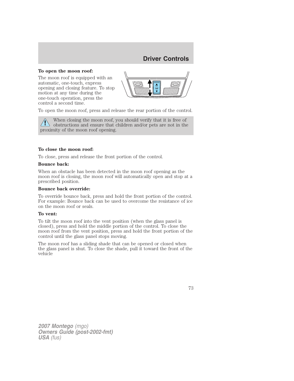 Driver controls | Mercury Montego 2007s User Manual | Page 73 / 280