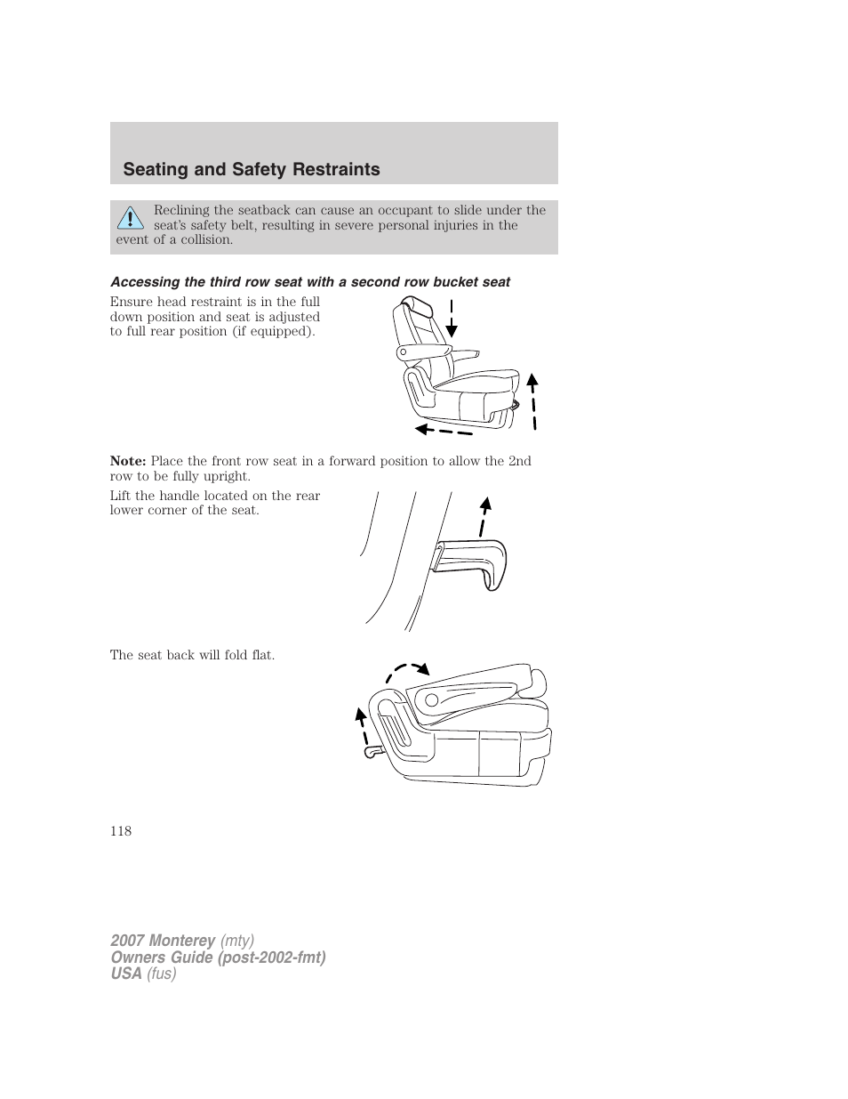 Seating and safety restraints | Mercury Mariner Hybrid 2007 User Manual | Page 118 / 312