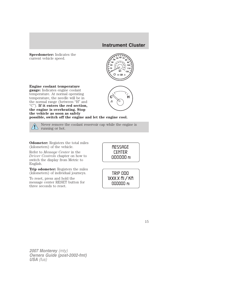 Instrument cluster | Mercury Mariner Hybrid 2007 User Manual | Page 15 / 312