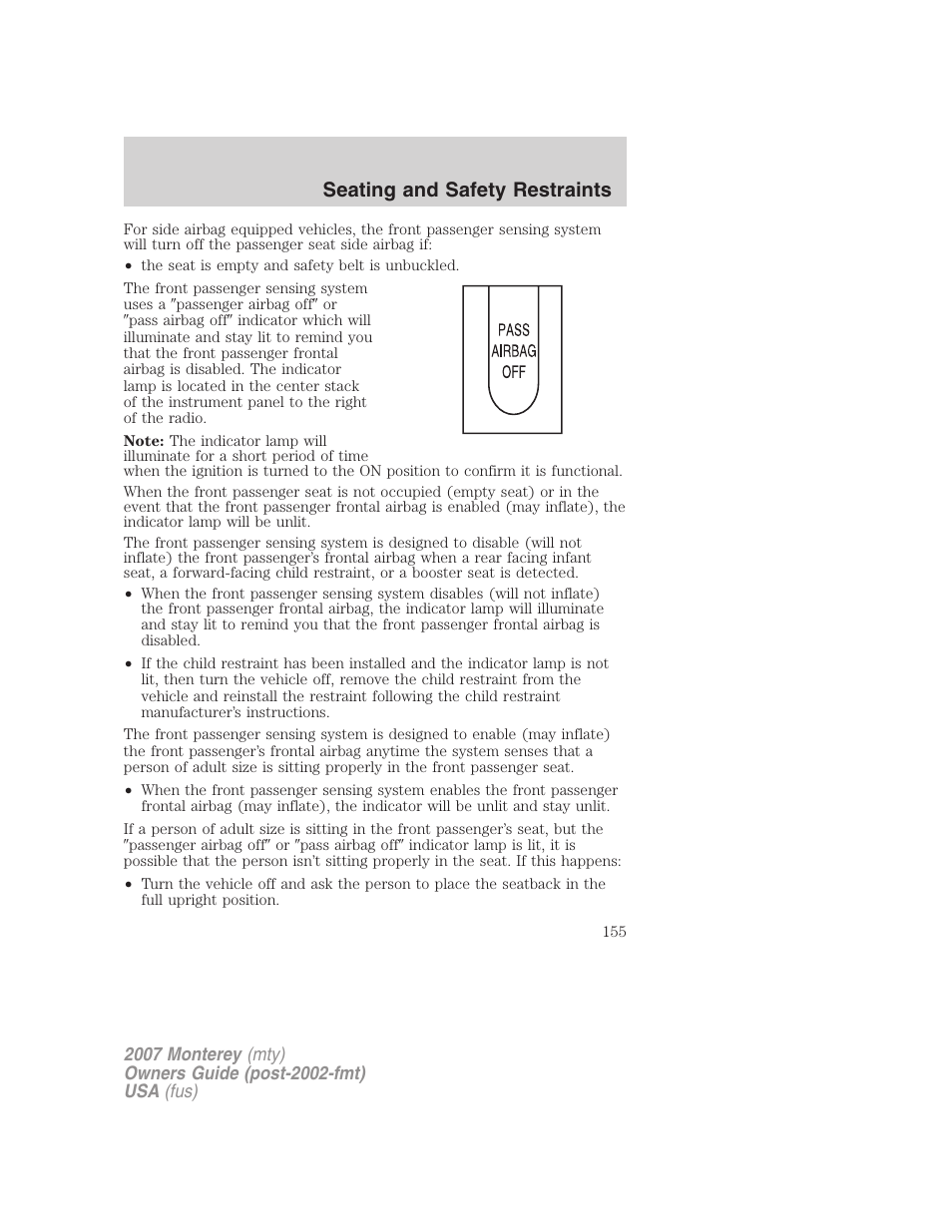 Seating and safety restraints | Mercury Mariner Hybrid 2007 User Manual | Page 155 / 312