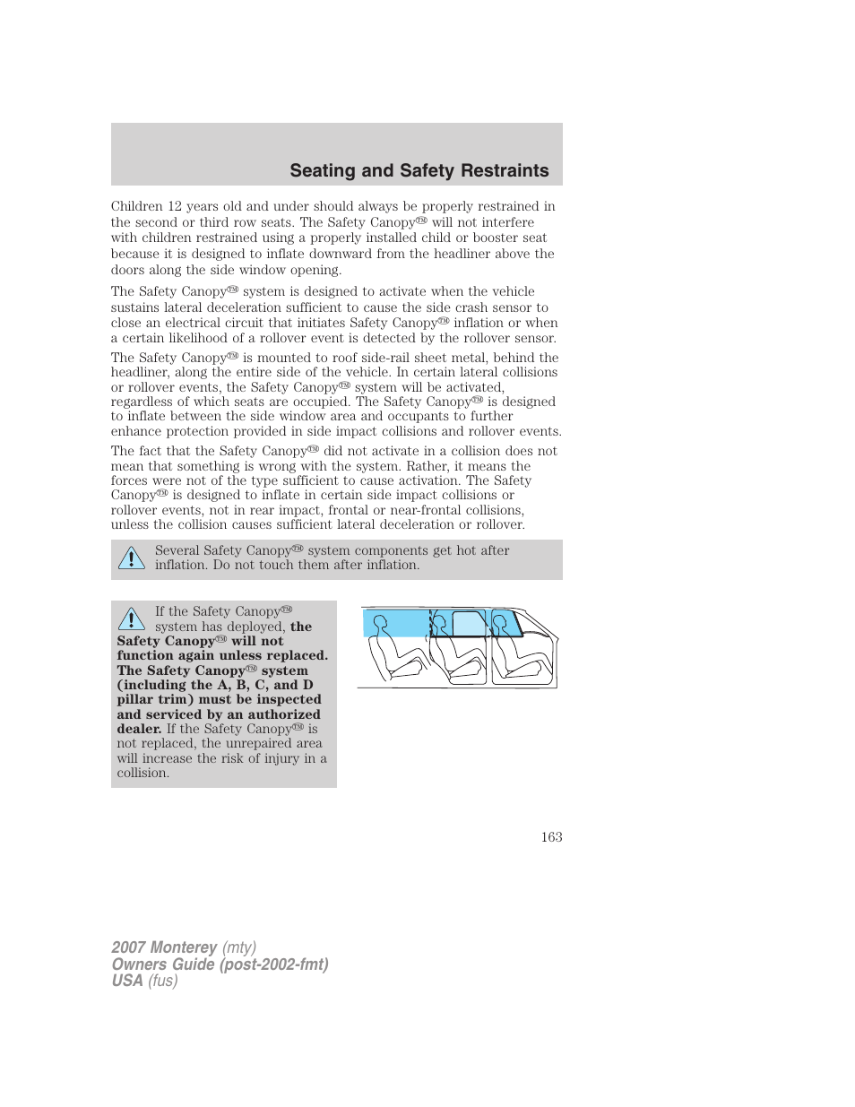 Seating and safety restraints | Mercury Mariner Hybrid 2007 User Manual | Page 163 / 312