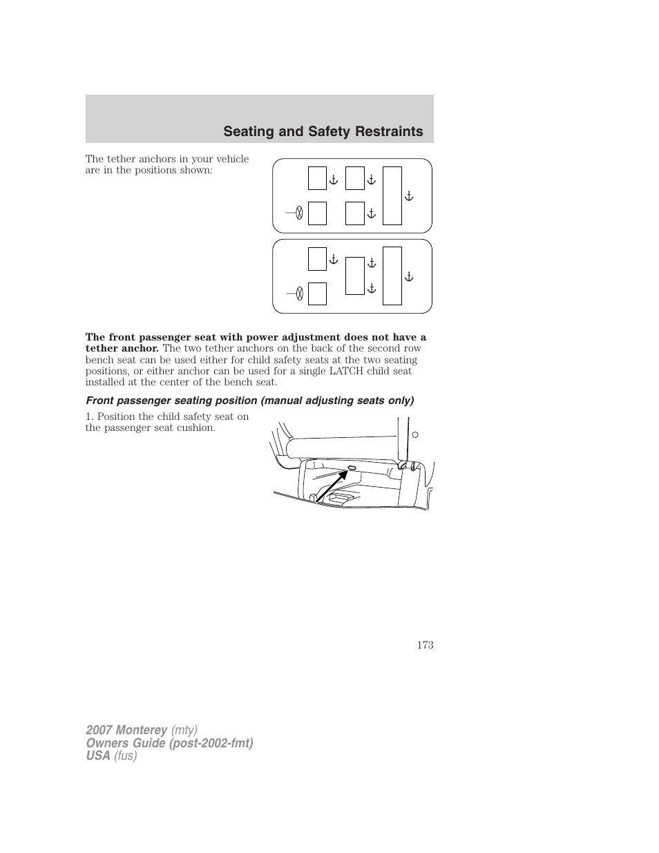 Seating and safety restraints | Mercury Mariner Hybrid 2007 User Manual | Page 173 / 312