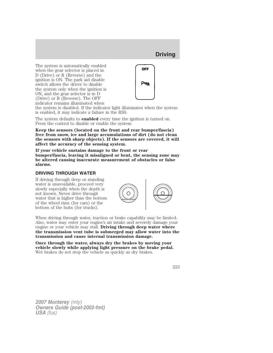 Driving through water, Driving | Mercury Mariner Hybrid 2007 User Manual | Page 223 / 312