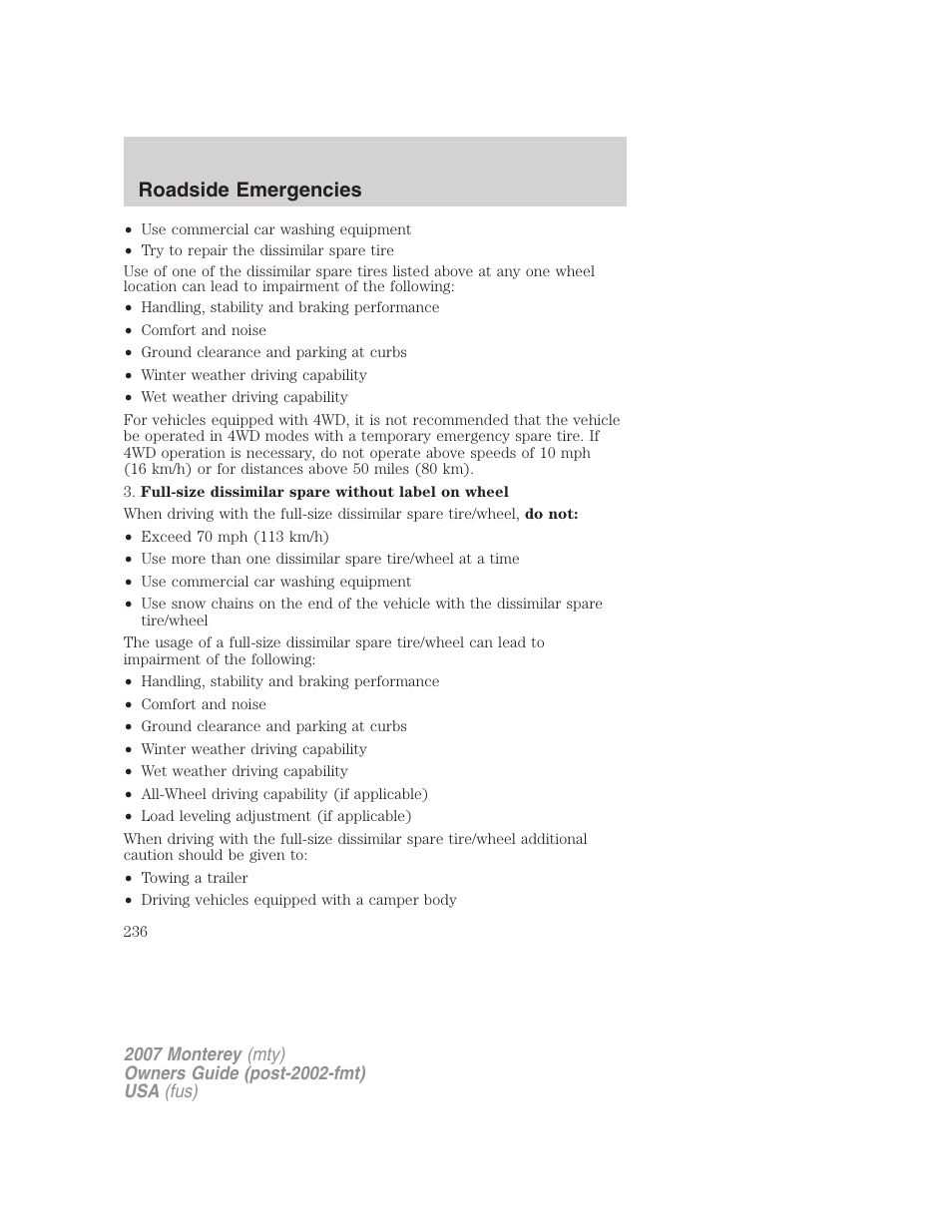 Roadside emergencies | Mercury Mariner Hybrid 2007 User Manual | Page 236 / 312