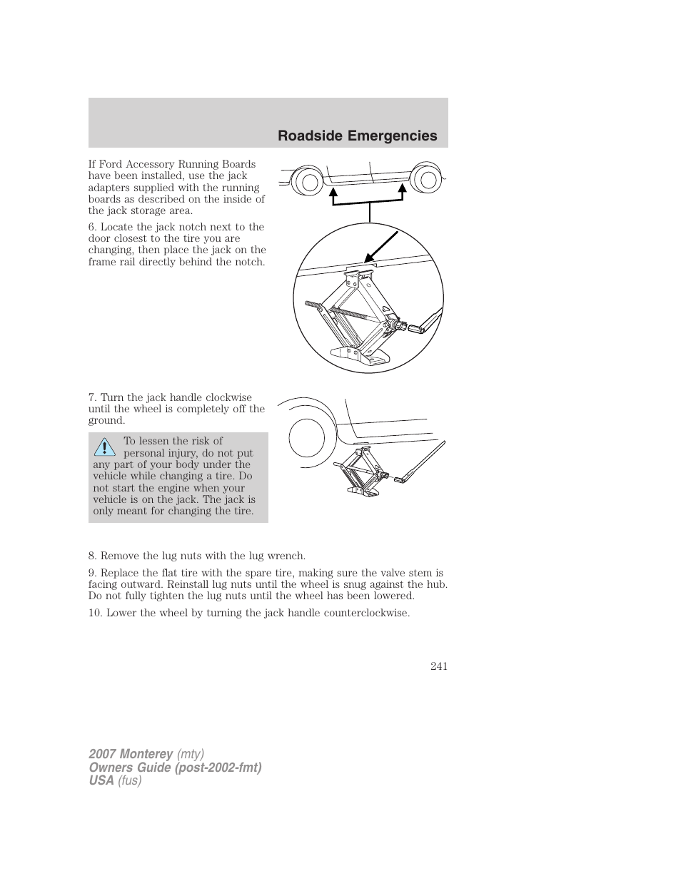 Roadside emergencies | Mercury Mariner Hybrid 2007 User Manual | Page 241 / 312