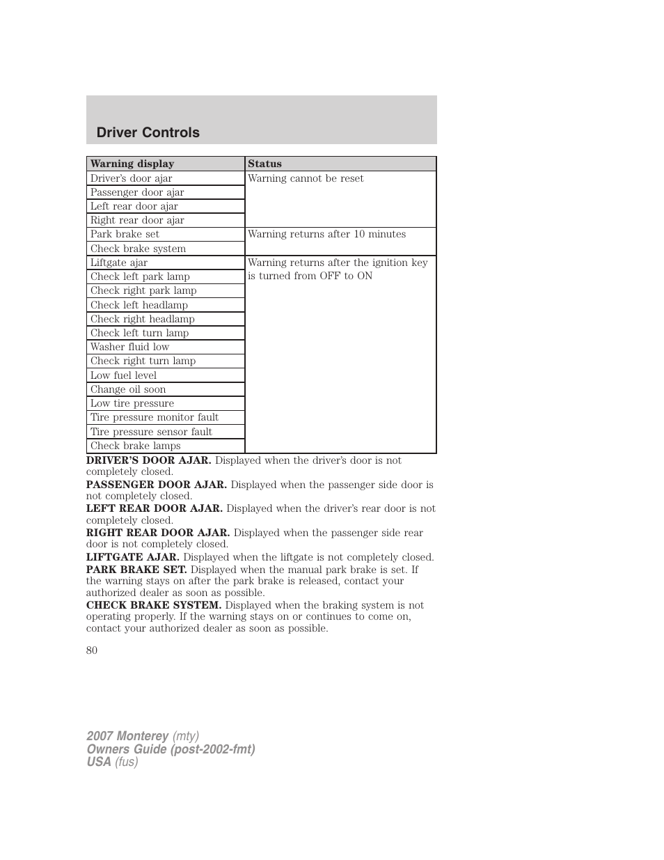 Driver controls | Mercury Mariner Hybrid 2007 User Manual | Page 80 / 312